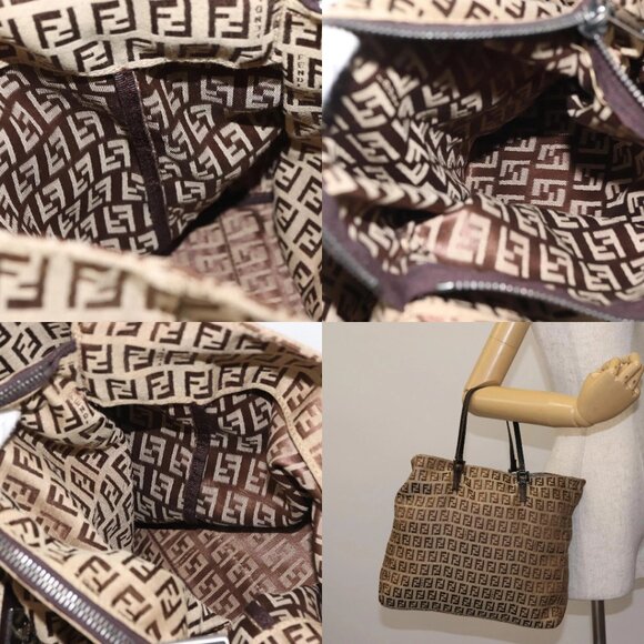FENDI Zucchino Canvas Tote Bag Beige Silver Auth 143354 - Picture 15 of 15